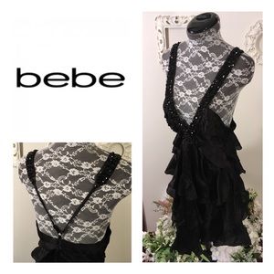 Bebe Silk Black Ruffle Dress